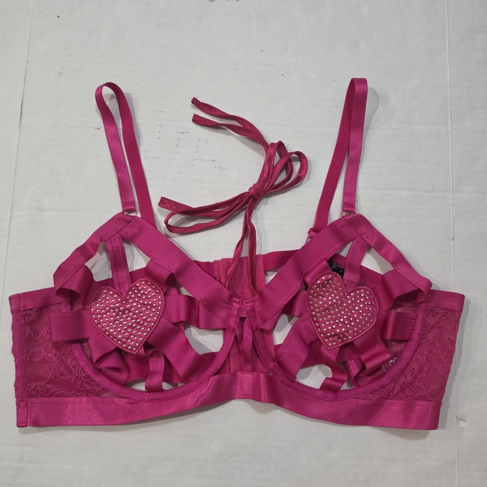 Torrid Diamante Hearts Open Cup Bra Pink Peacock PLUS Size 4X / 26 Lingerie